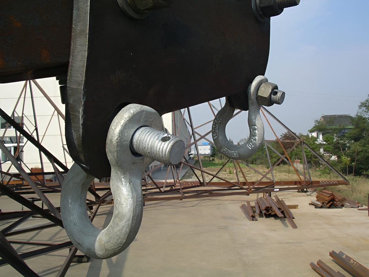 Industrial hooks with bolts outdoors