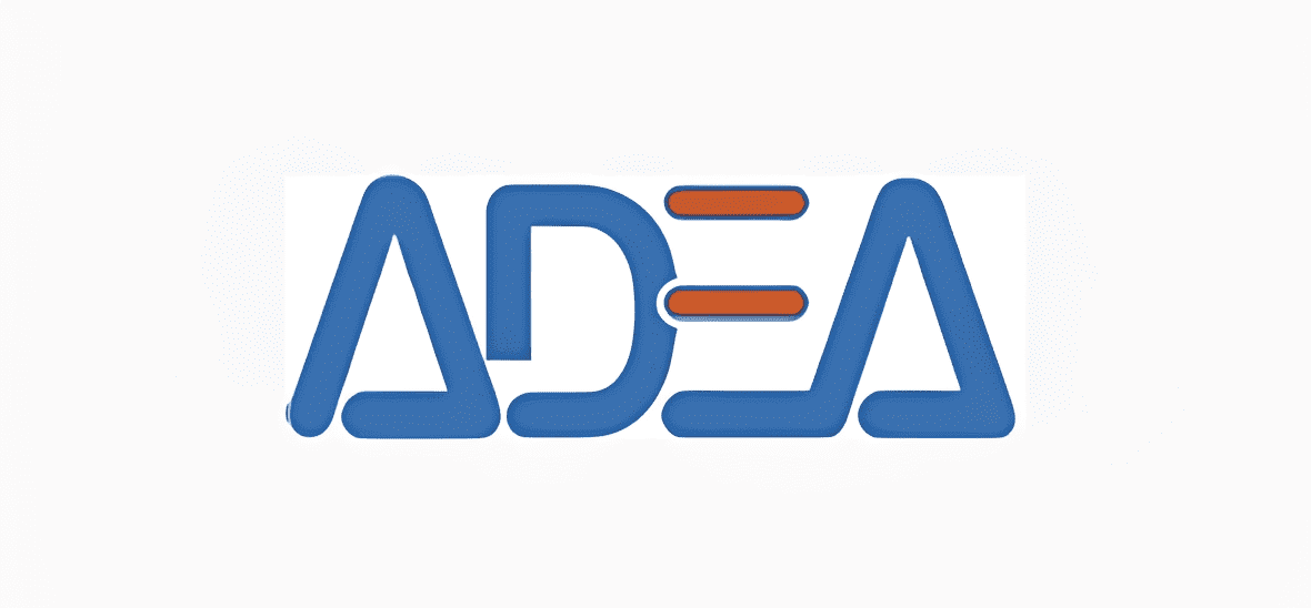 ADEA emblem featuring geometric letter design.