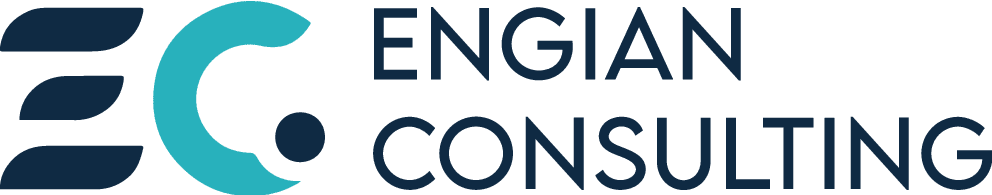 Engian Consulting logo with teal and navy icon