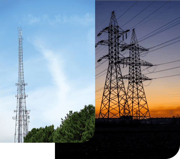 Cellular antenna tower next to power lines